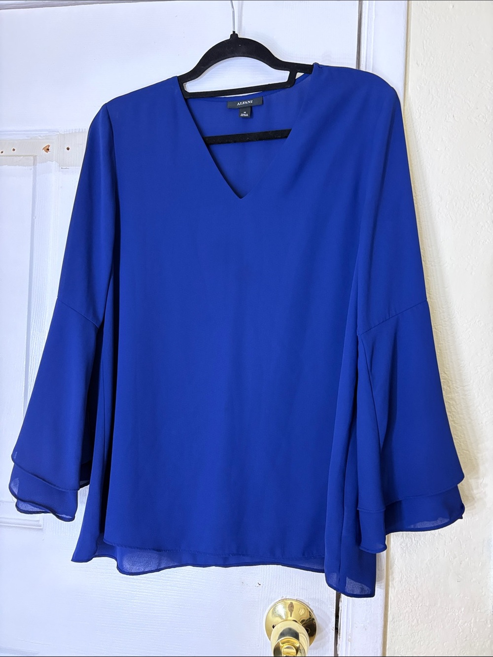 Alfani Royal Blue V-Neck Bell Sleeve Blouse